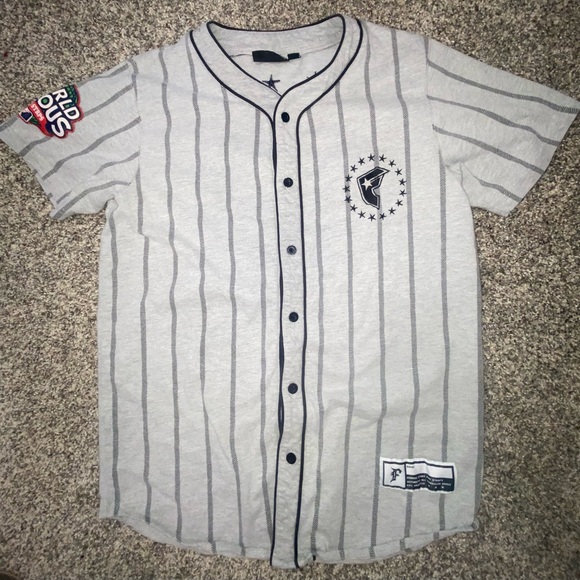 FAMOUS STARS AND STRAPS BASEBALL JERSEY GREY PINSTRIPES - Picture 2 of 3
